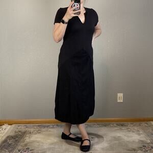 XCVI Womens Bubble Hem Midi Dress Size M Black Cotton Lagenlook Minimalist